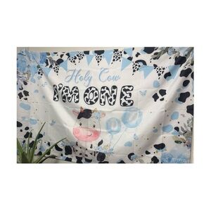 Holy Cow I'm One Birthday Banner - Blue and White
